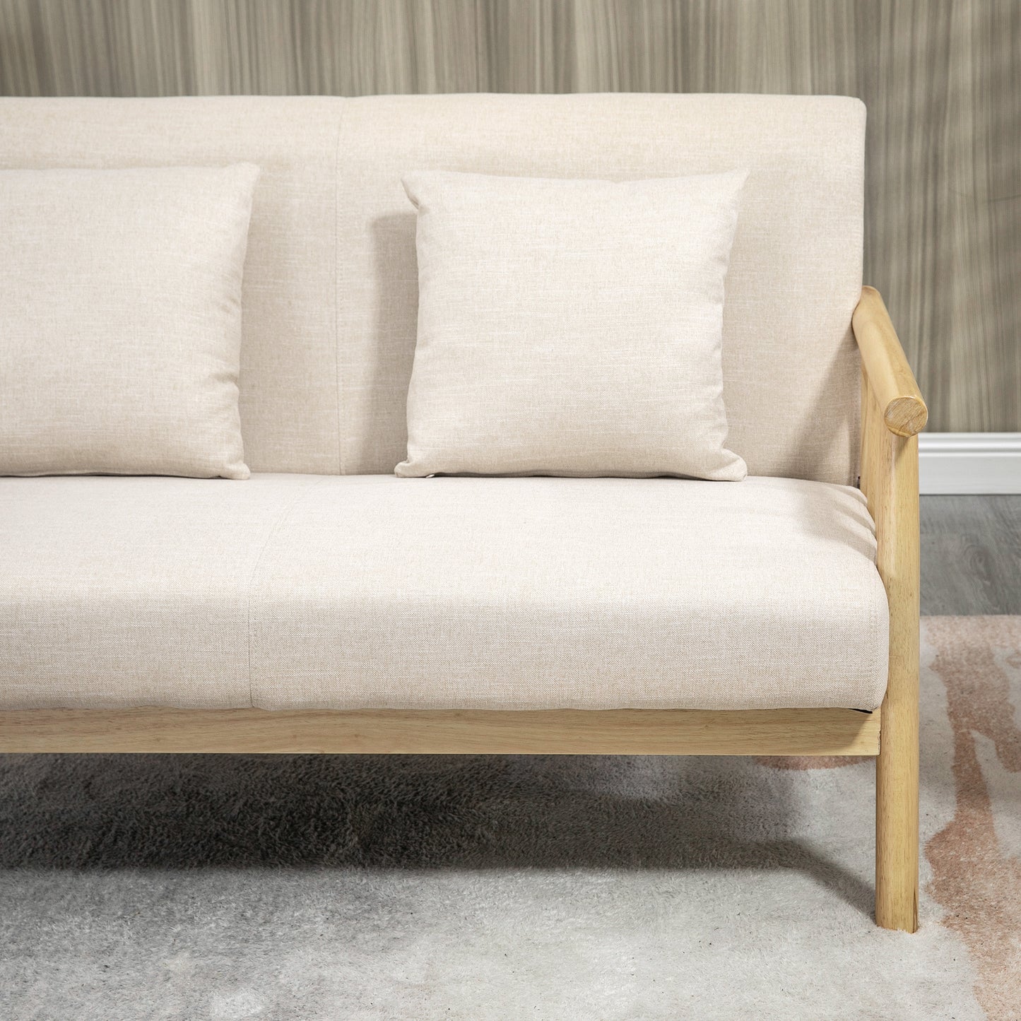 Tweezitsbankje – Bankje – Sofa – Zitbank – Tweezitsbank – Beige – Compact Formaat – Stevig Houten Frame