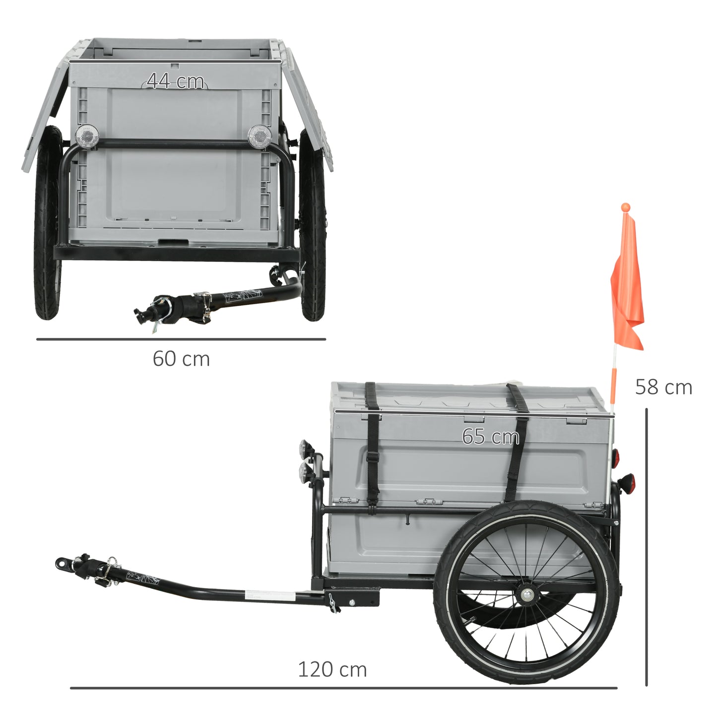 Fietskar – Fietstrolley – Fietsaanhanger – Bolderkar – Opbergtrolley – Inklapbaar Frame – 65L Afneembare Opbergbox