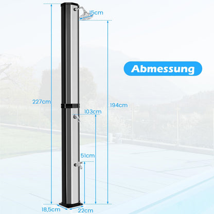 Buitendouche – Tuindouche – Zonnedouche – Zwembaddouche – Solar Douche – 60 Liter Inhoud – 360° Draaibare Douchekop – Inclusief Beschermhoes – Zwart/Zilver – Hoogte 227 cm