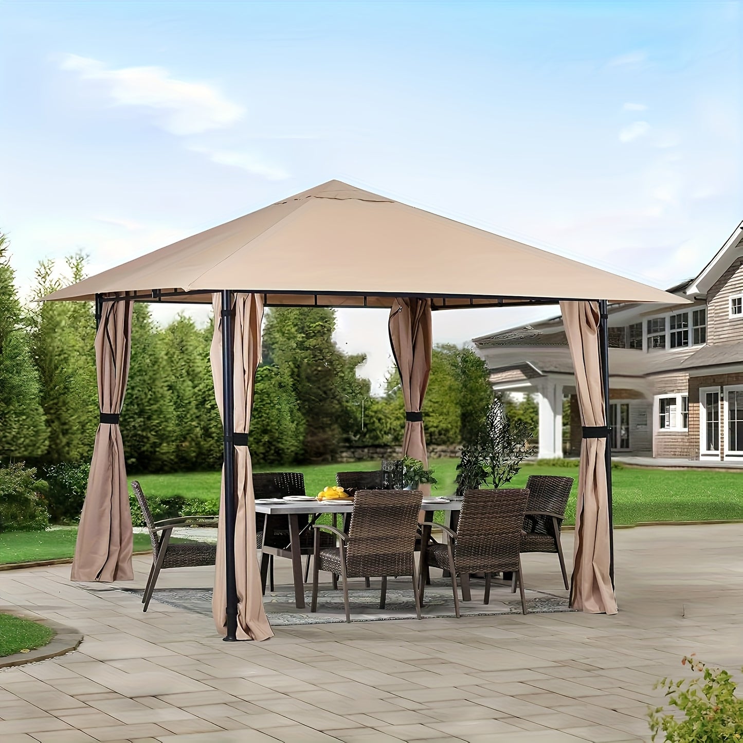 Partytent – Tuinpaviljoen – Tuinfeest Tent – Feesttent – Vouwtent – 3x3 m – Waterafstotend Polyester – Afritsbare Zijpanelen met Rits