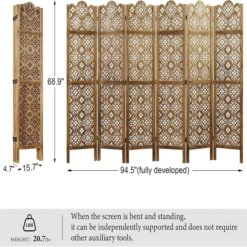 Houten Kamerscherm – Room Divider – Scheidingswand – Vouwscherm – Plaatsverdeler – 6 Panelen – Hardhout – Inklapbaar En Lichtgewicht