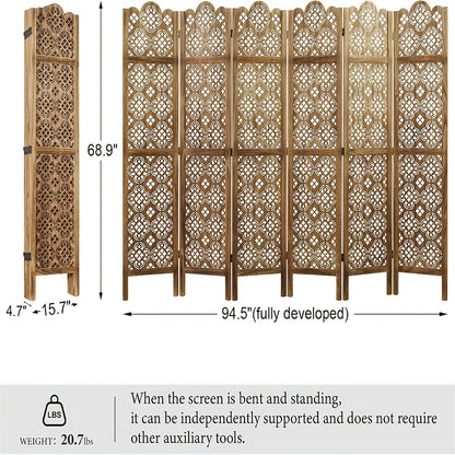 Houten Kamerscherm – Room Divider – Scheidingswand – Vouwscherm – Plaatsverdeler – 6 Panelen – Hardhout – Inklapbaar En Lichtgewicht