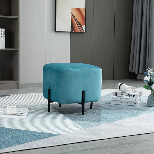 Poef – Voetenkruk – Hocker – Zitkussen – Voetenbankje – Polyester Bekleding – Metalen Frame – 44,5x44,5x41,5 cm – Comfortabel & Stijlvol – Turquoise