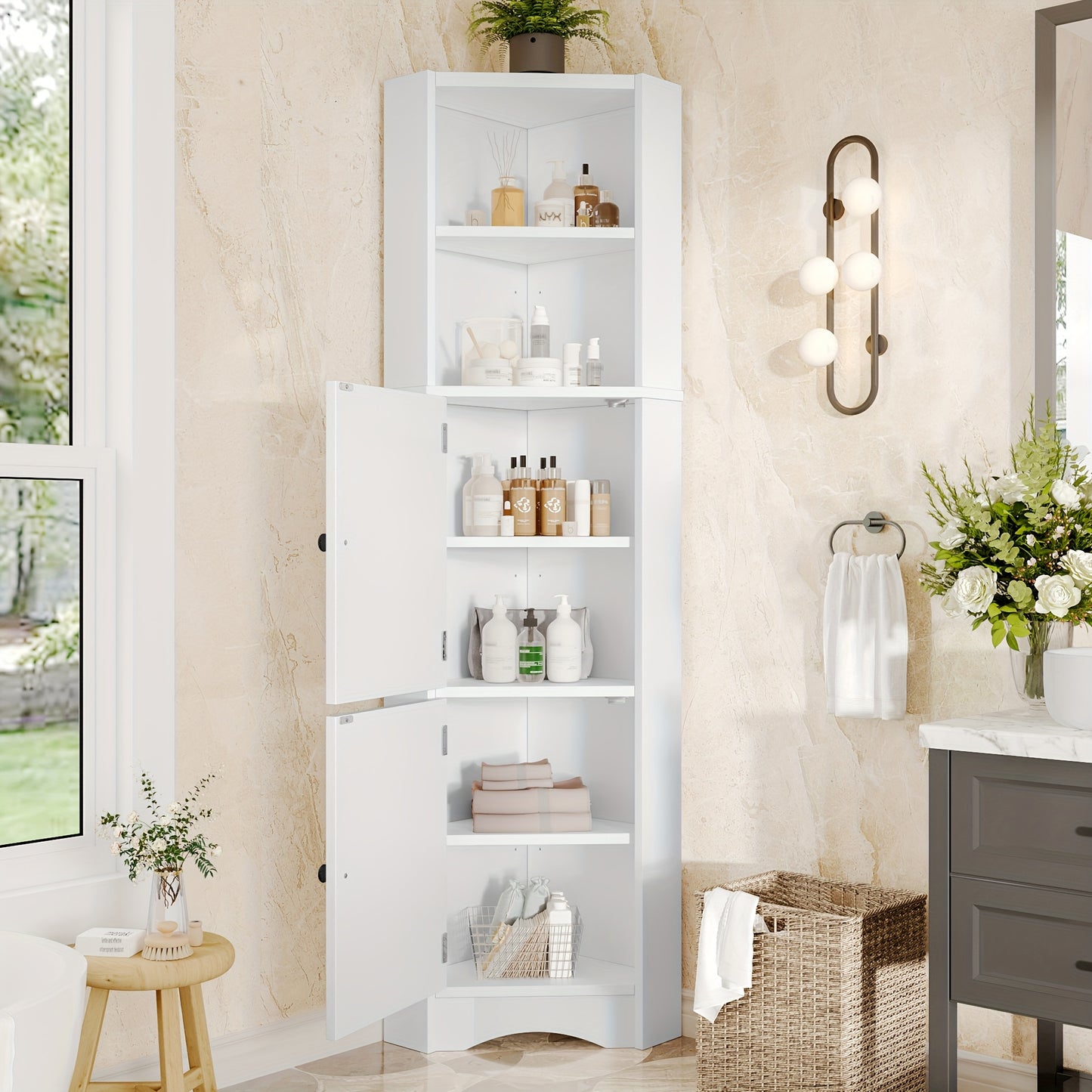 Badkamerkast – Opbergkast – Toiletkast – Wastafelmeubel – Kast Voor Badkamer – Wit – Verstelbare Schotten – Vloerstaand Kunststof