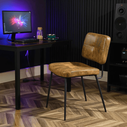 Bureaustoel – Bureaustoel – Gamestoel – Werkstoel – Retro Stoel – Set van 2 Bruine Suède Stoelen – Compact 45x54x82 cm – Met Metalen Frame