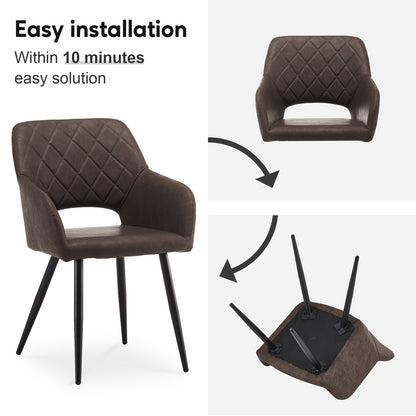 Eetkamerstoel – Stoel – Zithoekstoel – Keukenstoel – Armstoel – Set van 2 Donkerbruin – Memory Foam Zitting – Kunstleren Bekleding – Stevig Metalen Frame