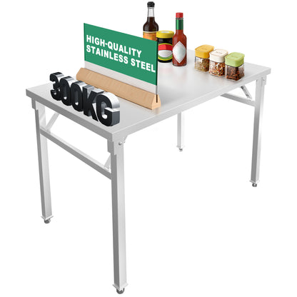 Inklapbare Werktafel – Vouwbare Werkbank – RVS Tafel – Catering Tafel – Servetafel – Compact Design – Tot 300 kg Belastbaar – Verstelbare Poothoogte 120x70x85 cm
