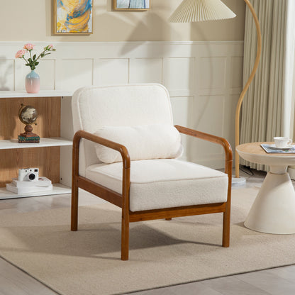 HOMCOM Living Room Fabric Bouclé Armchair, Modern Relaxation Chair with And Hevea Wood Frame, Armchair for Bedroom, Living Room, Dining Room, White