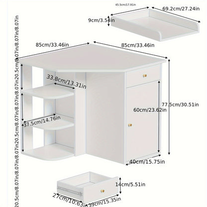 Hoekkast – Hoekkast – Nachtkastje – Opbergkast – Bedkast – 2 Lades & 3 Open Vakken – Verwijderbare Veiligheidsrand – Wit