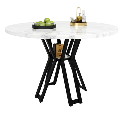 Round Dining Table | 100 x 100 x 76 cm, Lightweight yet Luxurious, Accommodates 4-6 People, Ideal for Studying, Dining, or Working in Dining Room or Living Room, White, Metal Frame, Space-Saving Design