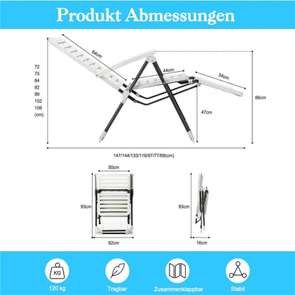 Ligstoel – Zonnebed – Tuinstoel – Relaxstoel – Strandstoel – 7-Posities Verstelbaar – Weerbestendig Wit