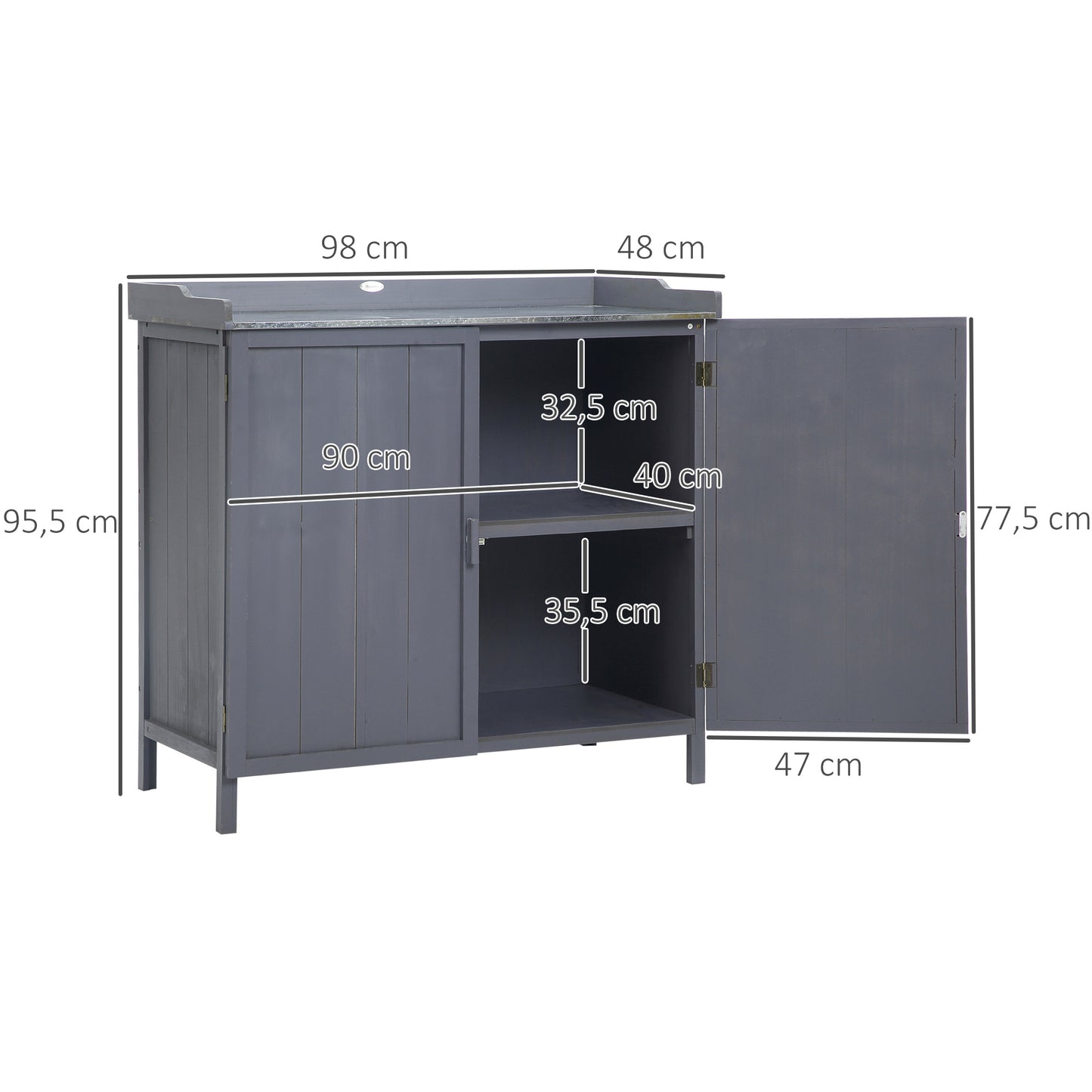Tuinkast – Opbergkast – Werktafel – Balkonkast – Tuinmeubel – Compact Design – Metalen Werkblad
