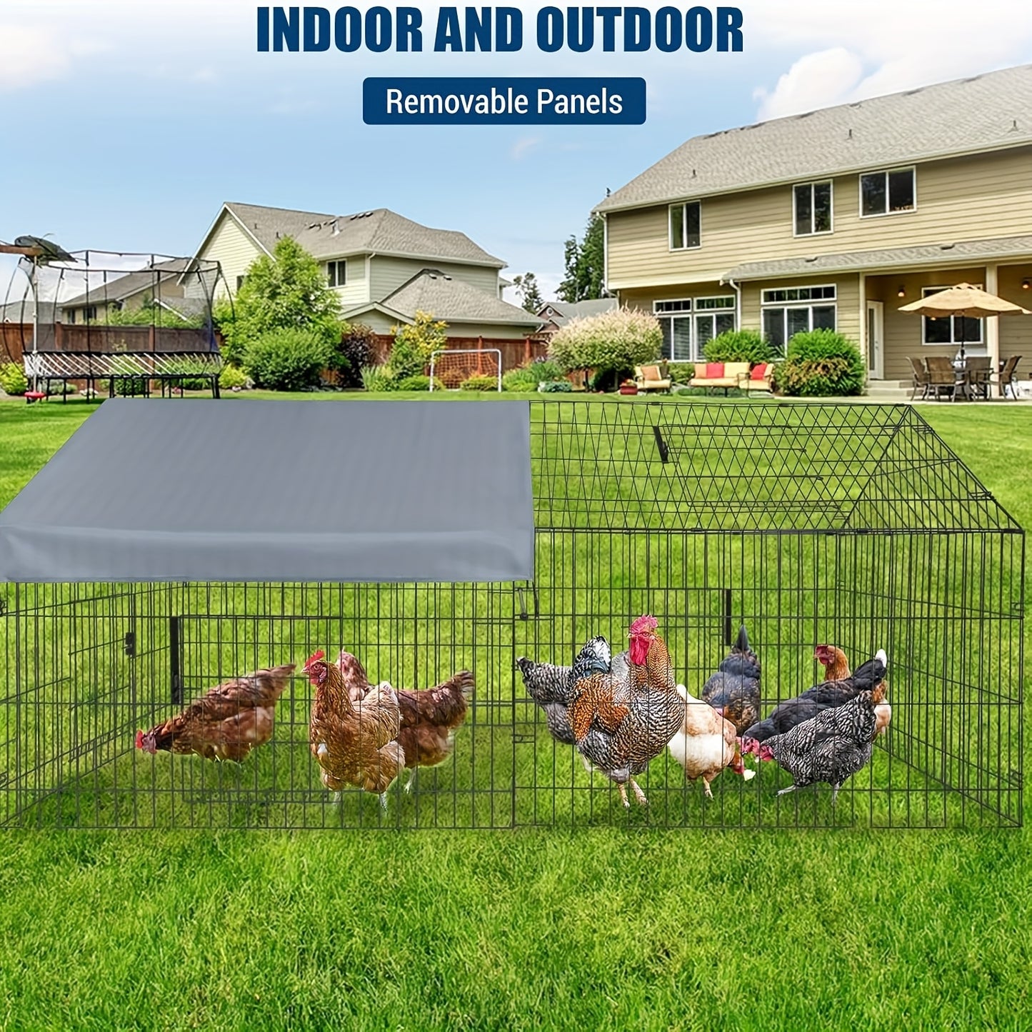Kippenhok – Kippenren – Pluimveehok – Buitenren – Kippenkooi – Metalen Kippenren – Waterdichte UV-bestendige Cover – Afmeting 218x102x102 cm