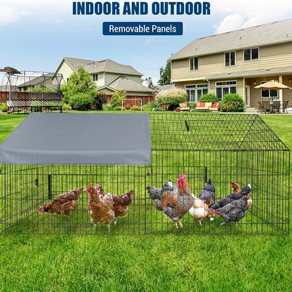 Kippenhok – Kippenren – Pluimveehok – Buitenren – Kippenkooi – Metalen Kippenren – Waterdichte UV-bestendige Cover – Afmeting 218x102x102 cm