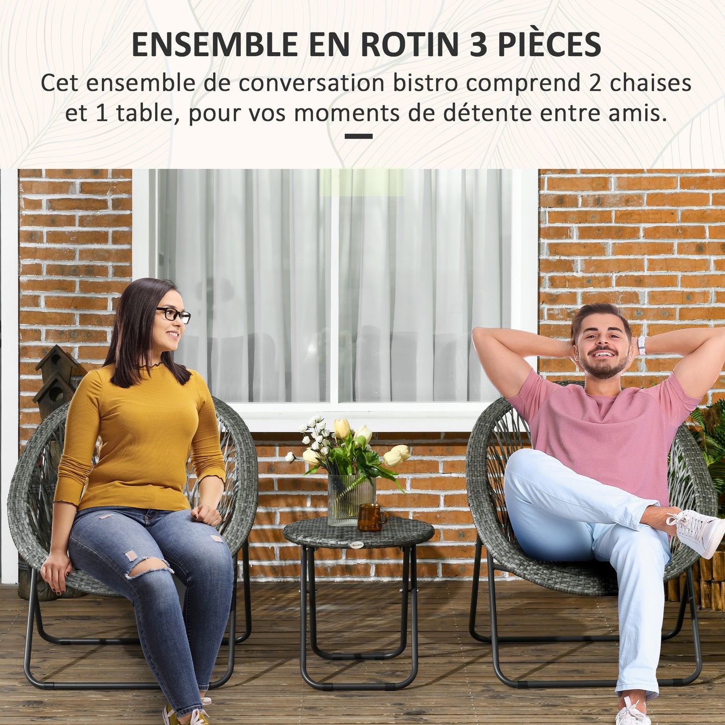 Tuinset – Buitenmeubelset – Patio Set – Tuinmeubilair – Balkonset – 2 Persoons – Stalen Frame – Opvouwbaar – Grijs