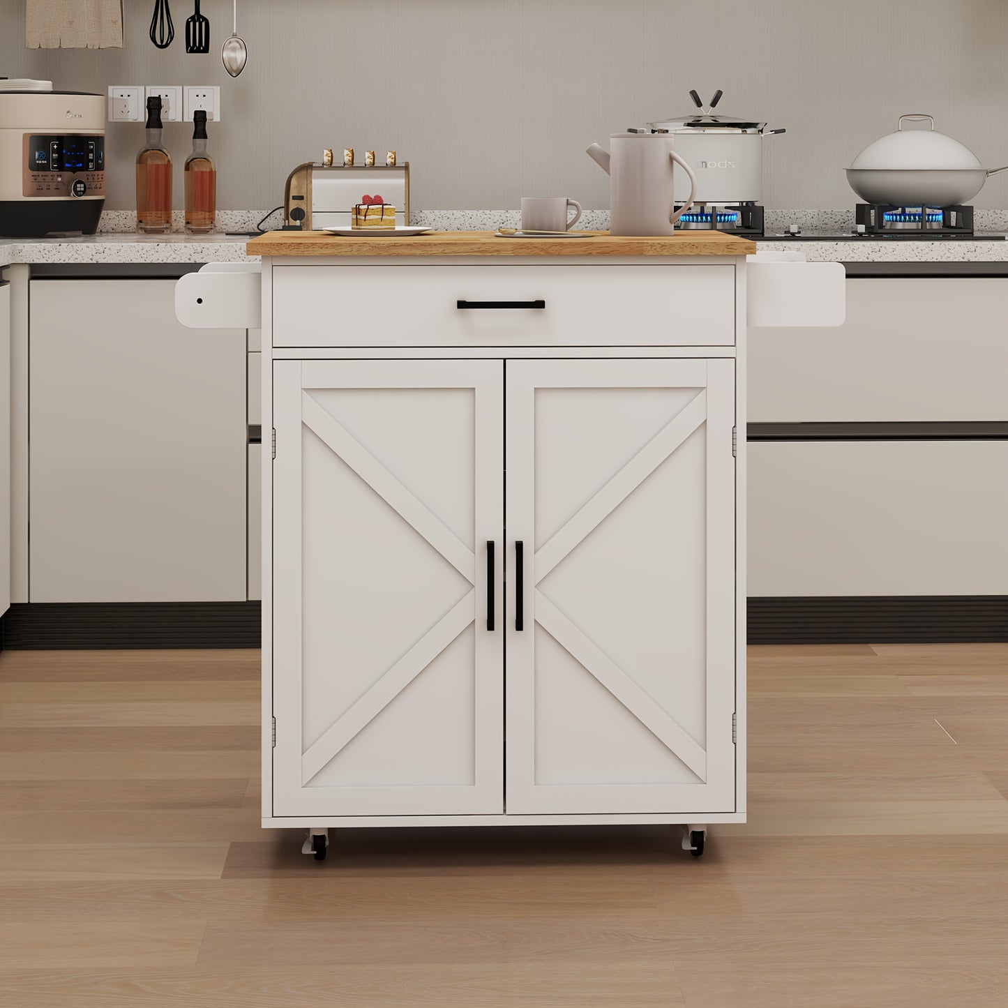 Keukenwagen – Keukentrolley – Keukenkast – Serveerwagen – Keukeneiland – Compact Formaat – Duurzaam Bamboe Werkblad