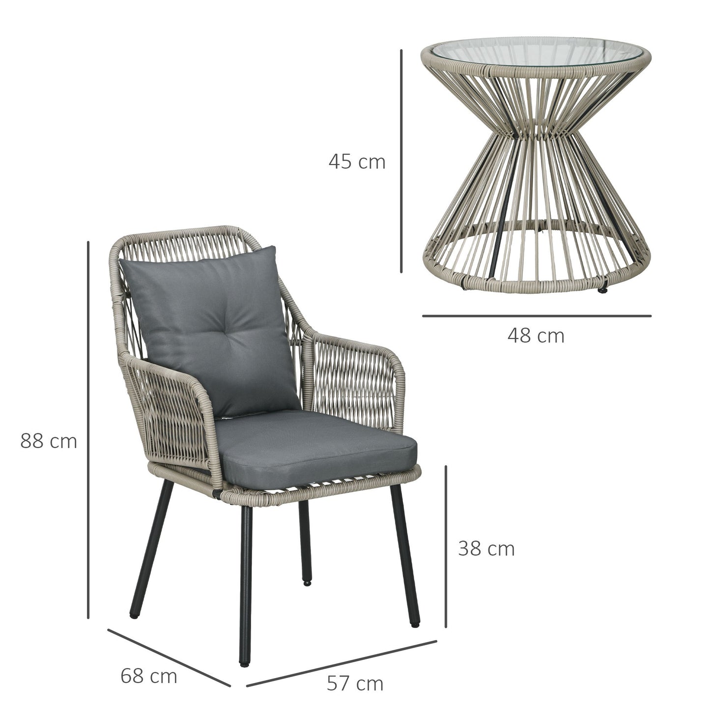 3-delig Bistro Tuintafel Set – Tuinset – Buitenmeubel – Balkonset – Bistroset – Stalen Frame – Comfortabele Kussens