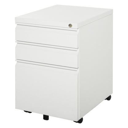 Mobiele Ladekast – Ladekast Op Wieltjes – Kantoorwagen – Office Organizer – Mobiele Kast Wit – 3 Ruime Laden – Veilig Met Sleutelslot – Compact 39x48x60 cm