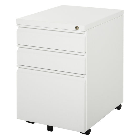 Mobiele Ladekast – Ladekast Op Wieltjes – Kantoorwagen – Office Organizer – Mobiele Kast Wit – 3 Ruime Laden – Veilig Met Sleutelslot – Compact 39x48x60 cm