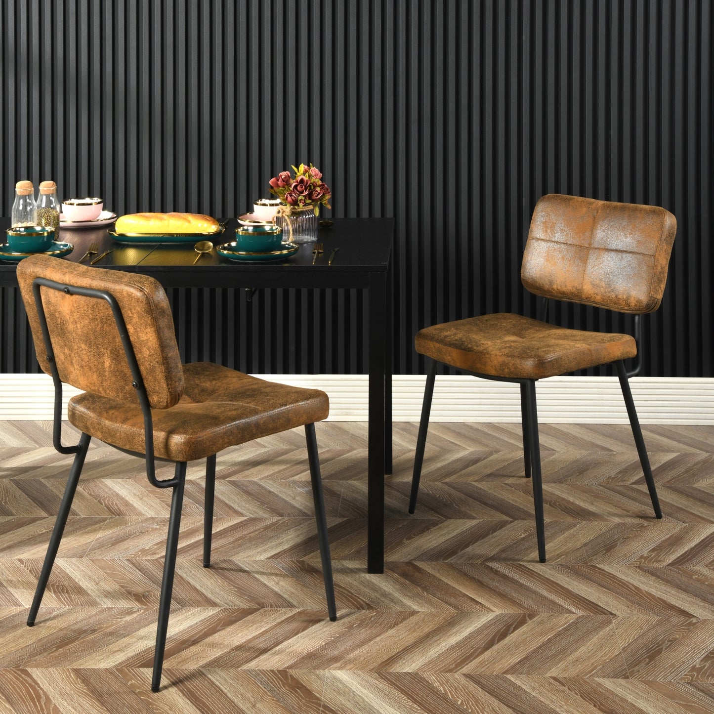 Retro Scandinavische Eetkamerstoelen – Stoelen – Diners Stoelen – Design Stoelen – Comfortabele Stoelen – Set van 2 Bruin – Ergonomisch Ontwerp – Metalen Poten