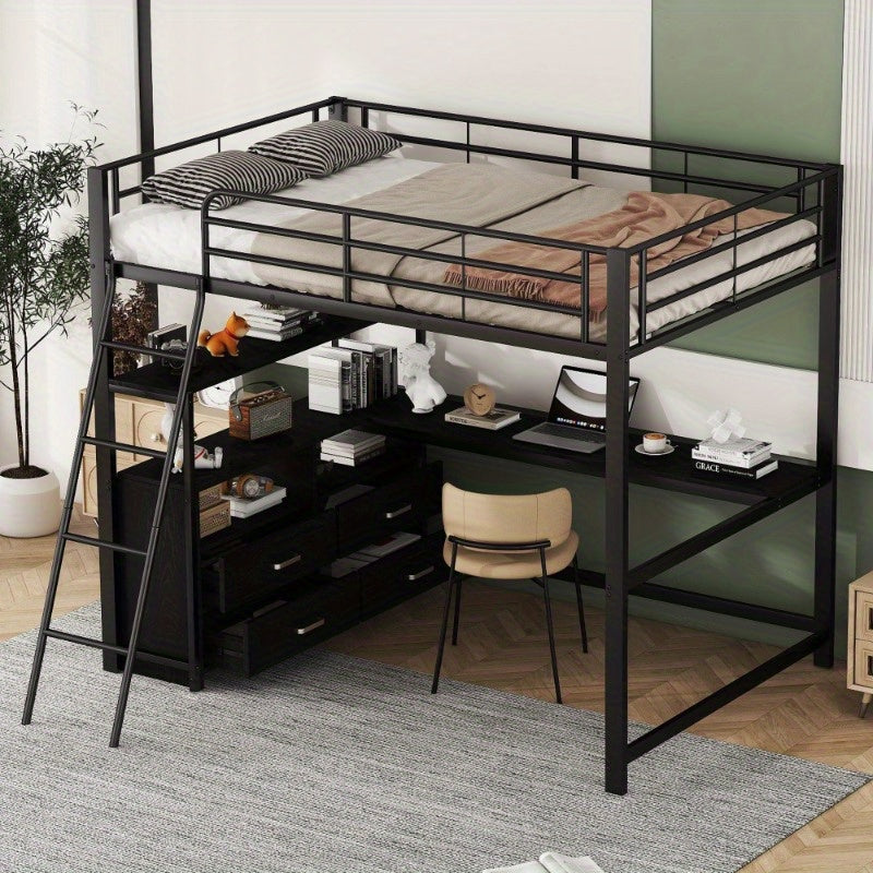 Stapelbed Metaal – Hoogslaper – Bunkbed – Kinderbed – Slaapbank – Met Laden – 140x200 cm – Zwart Klassiek Design