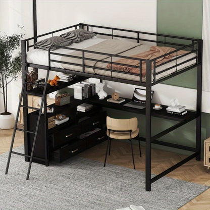 Stapelbed Metaal – Hoogslaper – Bunkbed – Kinderbed – Slaapbank – Met Laden – 140x200 cm – Zwart Klassiek Design