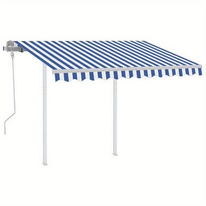Luifel handmatig uittrekbaar – Zonnescherm – Terrasoverkapping – Balkonluifel – Markies – 3,5x2,5 meter – Duurzaam metaal en textiel – Klassiek blauw-wit design