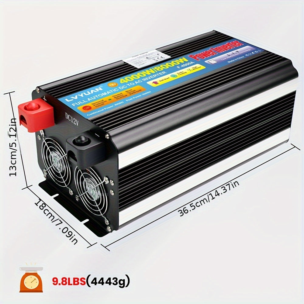 Omvormer – Spanningsomvormer – Stroomomzetter – Power Inverter – Converter – 4000W Continu Vermogen – LCD-Display & USB-Poort