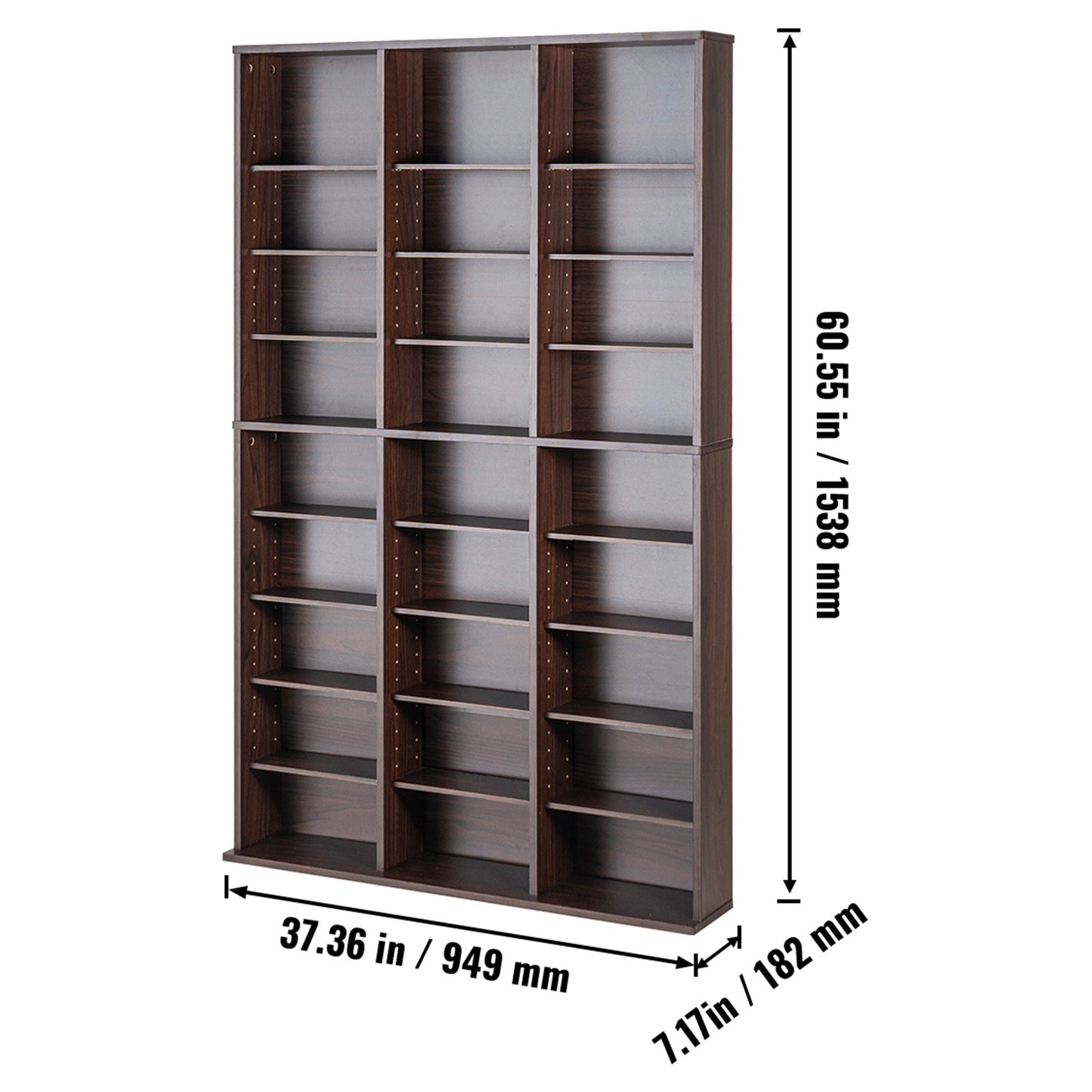 Media Opbergkast – DVD Rek – Cd Kast – Boekenkast – Media Rek – Verstelbare Planken – Stevige Metalen Constructie – 9 Lagen – Geschikt Voor 756 Cd’s – Espresso