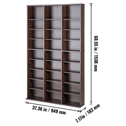 Media Opbergkast – DVD Rek – Cd Kast – Boekenkast – Media Rek – Verstelbare Planken – Stevige Metalen Constructie – 9 Lagen – Geschikt Voor 756 Cd’s – Espresso