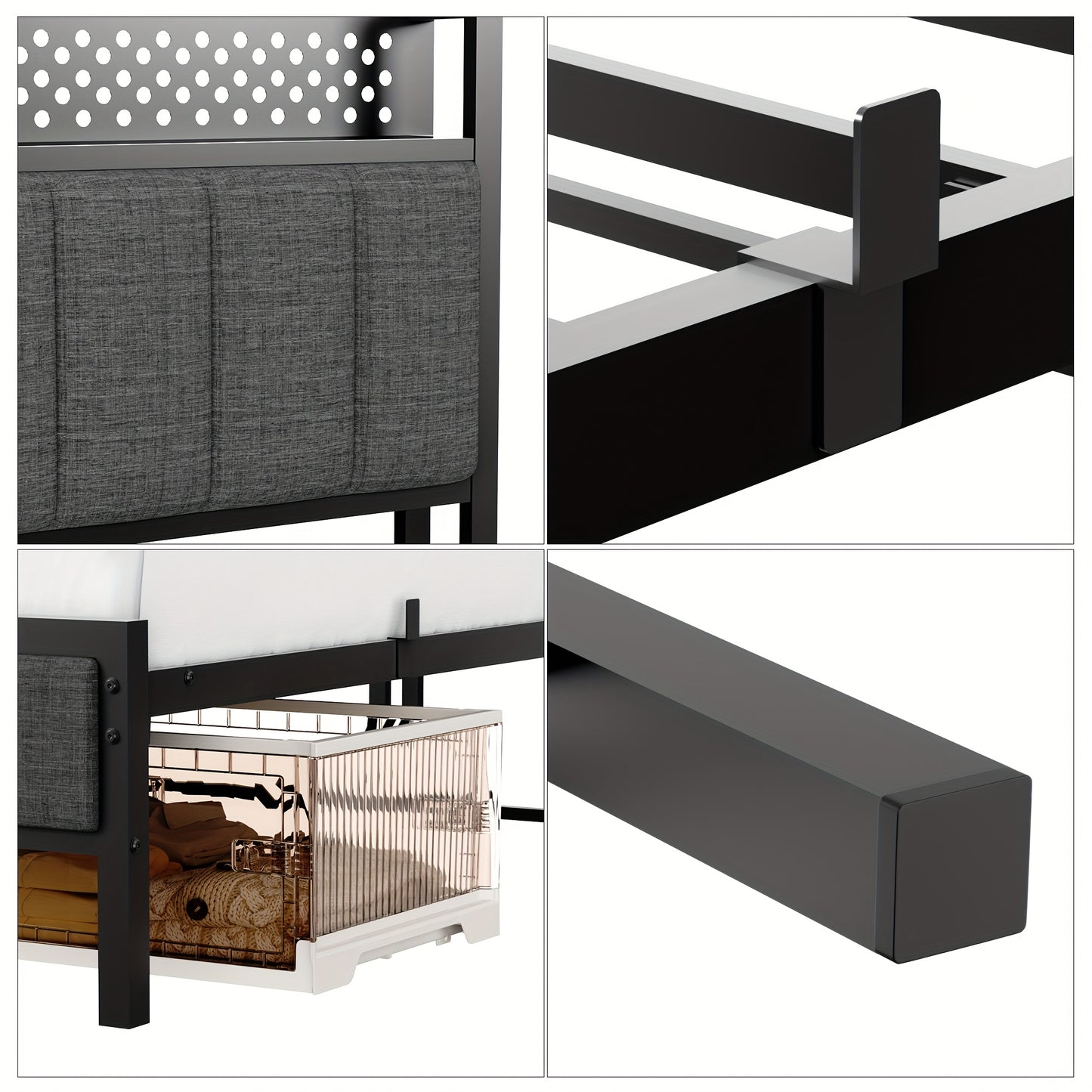 Metal Bed Frame 140 X 200cm, 90 X 200cm, Upholstered Bed Frame with Height Headboard Fabric Bed with Slatted Frame Stable Bed Frame Padded Bed, No Box Spring Required, Metal Bed, Guest Bed, Double Bed Made Of Metal, Easy Asse