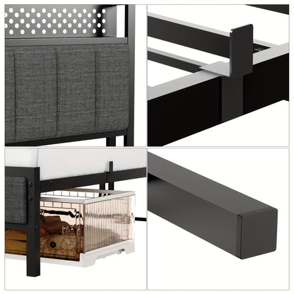 Metal Bed Frame 140 X 200cm, 90 X 200cm, Upholstered Bed Frame with Height Headboard Fabric Bed with Slatted Frame Stable Bed Frame Padded Bed, No Box Spring Required, Metal Bed, Guest Bed, Double Bed Made Of Metal, Easy Asse