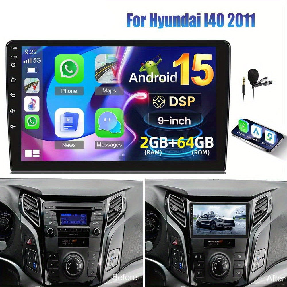 Autoradio Hyundai i40 – Multimediasysteem – Navigatiesysteem – CarPlay Radio – Android Auto Unit – 22,86 cm HD IPS Touchscreen – Inclusief AHD Achteruitrijcamera met Microfoon
