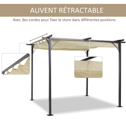 Pergola – Tuinoverkapping – Terrasoverkapping – Schaduwdoek – Buitenpaviljoen – Uittrekbaar Dak – Waterdicht Polyester 180 g/m² – Epoxy Metaal Anti-Corrosie Frame – Beige Variant