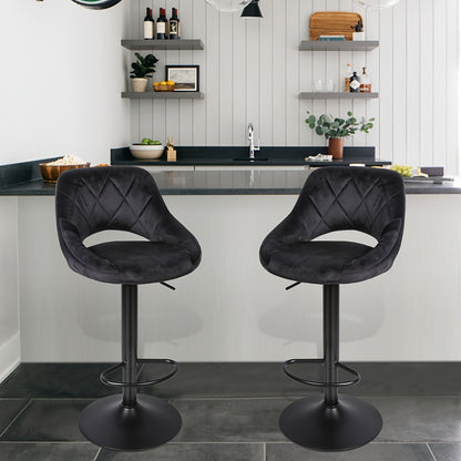 Velvet Barkrukken – Barkrukken Set – Keukenstoelen – Barstoelen – Verstelbare Barkrukken – Verstelbare Zithoogte 55-75 cm – Robuuste Zwarte Metalen Poten 150 kg Draagkracht
