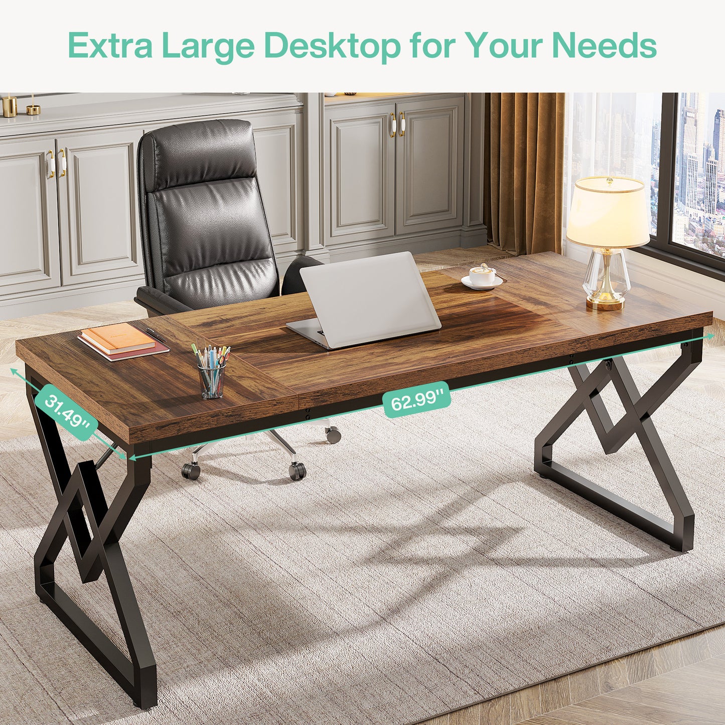 Computerbureau – Bureaublad – Werkplek Tafel – Studietafel – Bureau Voor Thuiswerk – Extra Dikke Houten Blad – Metalen Frame – 160x70x75 cm – Modern Eenvoudig Design – Hoogwaardige Kwaliteit Wood