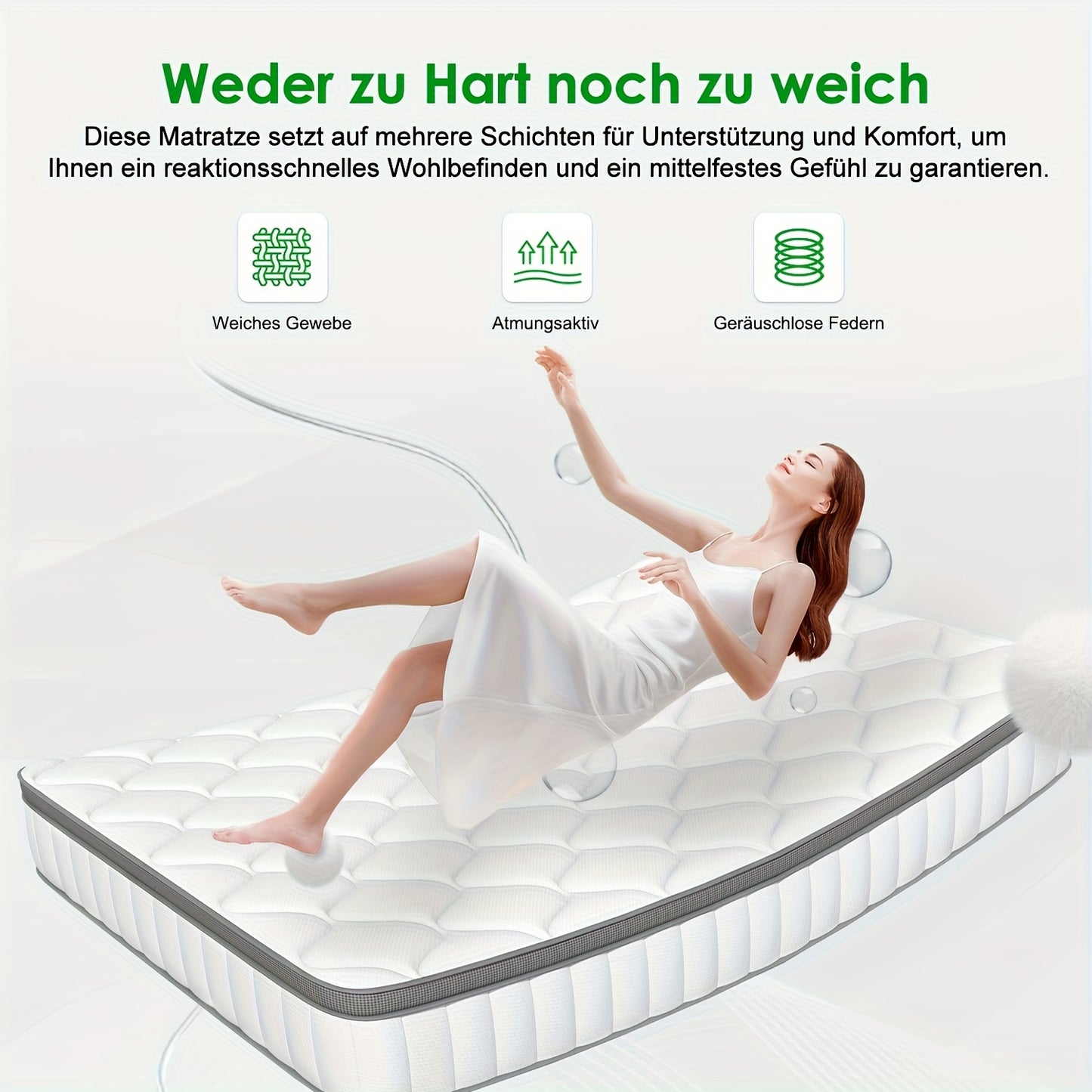 Kaluote 25cm Height Pocket Spring Mattress - 140x190cm Medium Firmness Breathable Ergonomic Design, Hypoallergenic & Pressure-Relieving, No Power Needed, Durable Fabric & Metal Frame for Spinal Support & Restful Sleep, Comfor