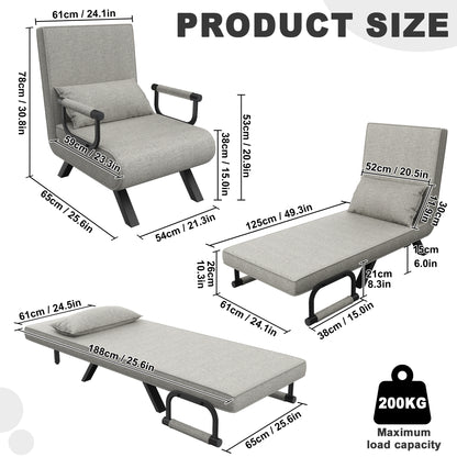 3-in-1 Relaxfauteuil – Slaapbank – Relaxstoel – Ligstoel – Inklapbare Fauteuil – Verstelbare Rugleuning – Linnen Bekleding – Stevig Stalen Frame – Max Belastbaar 200 kg – Donkergrijs