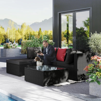 PVC Rattan Tuinmeubelset – Lounge Set – Hoekbank – Tuintafel – Tuinmeubelen – Outdoor Sofa Set – Inclusief 7 Kussens – Vrij Combineerbaar