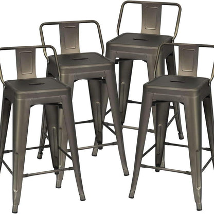 Eetkamerstoelen – Stoelen – Barkrukken – Restaurantstoelen – Metalen Stoelen – Verwijderbare Rugleuning – Max Belastbaarheid 150 kg – Zwarte Set van 4