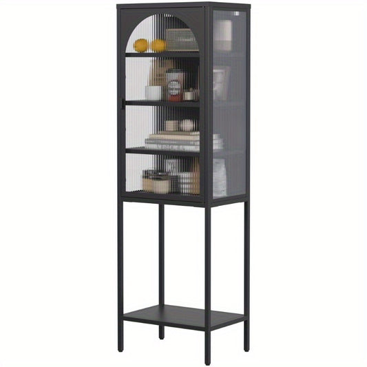 Vintage Industriële Vitrinekast – Wandkast – Boekenkast – Vitrinekast Met Glazen Deur – Opbergkast – 160x50x35 cm – Metalen Frame & Verstelbare Planken