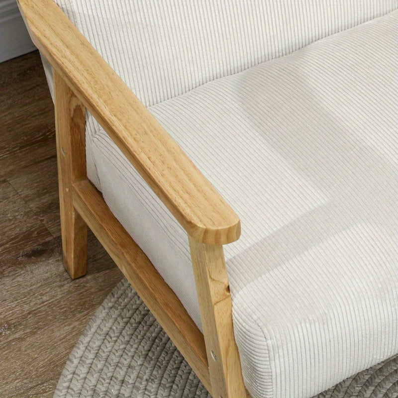 Loungebank Stoel – Fauteuil – Relaxstoel – Zitmeubel – Accentstoel – Geplaatst met Armleuningen – Crème Wit Gestoffeerd – Stabiele Metalen Poten – Gemakkelijk Schoon Te Maken