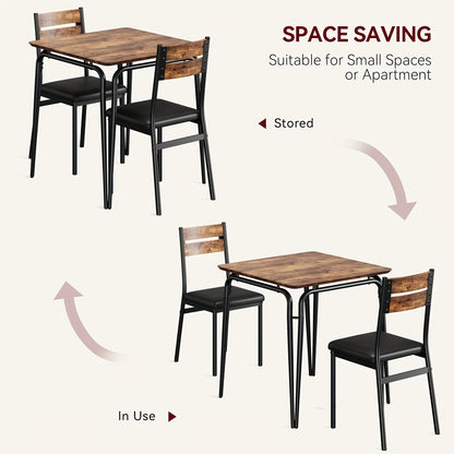 Eettafelset – Eettafel en Stoelen – Dinerset – Keukentafelset – Compacte Tafelset – Ruimtebesparend Ontwerp – MDF Tafelblad met Metalen Frame – Zwart