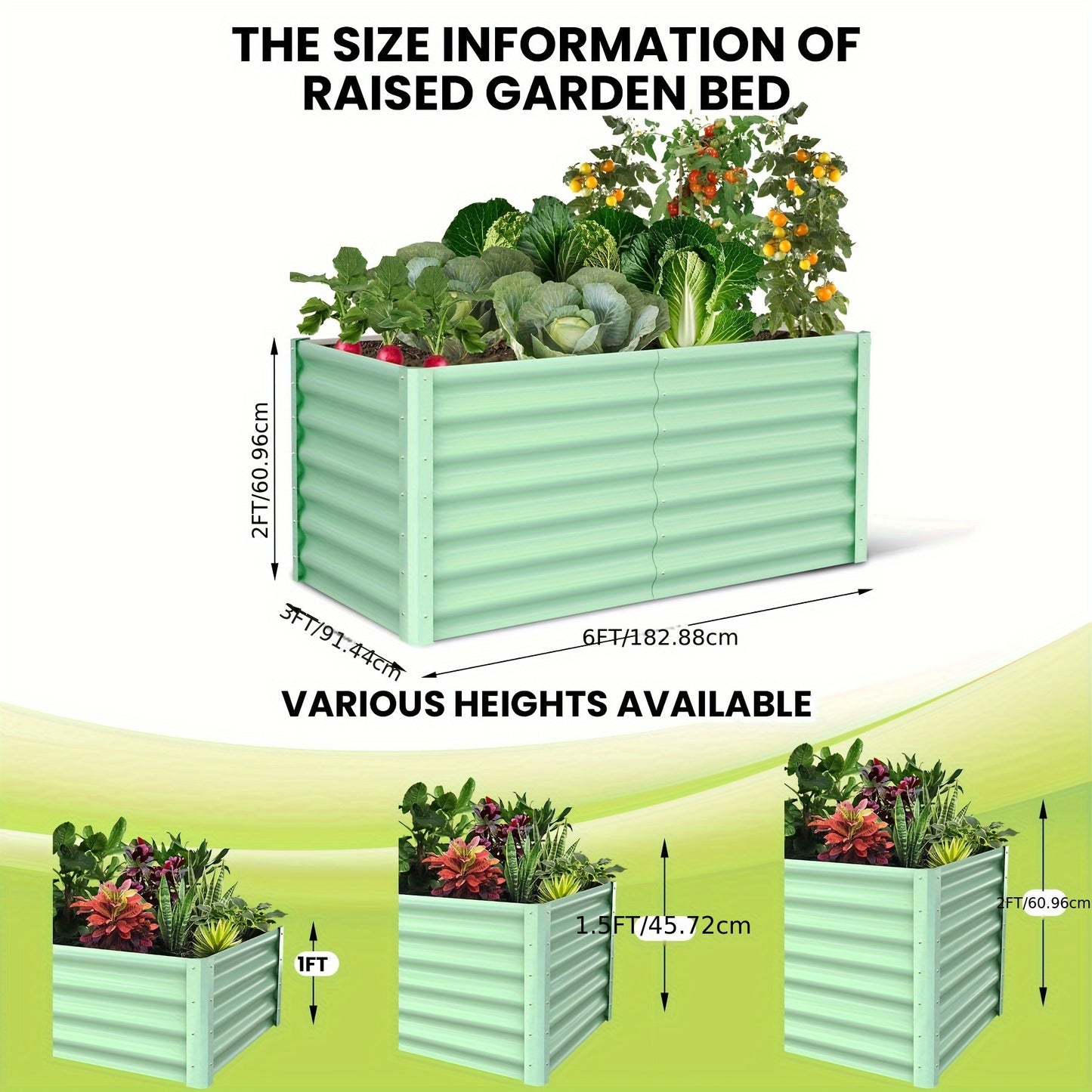 Verhoogde Plantenbak – Moestuinbak – Tuinbak – Plantbak – Bloembak – Gegalvaniseerd Staal – Groot Formaat 182x91x61 cm – Weerbestendig & Open Bodem Design