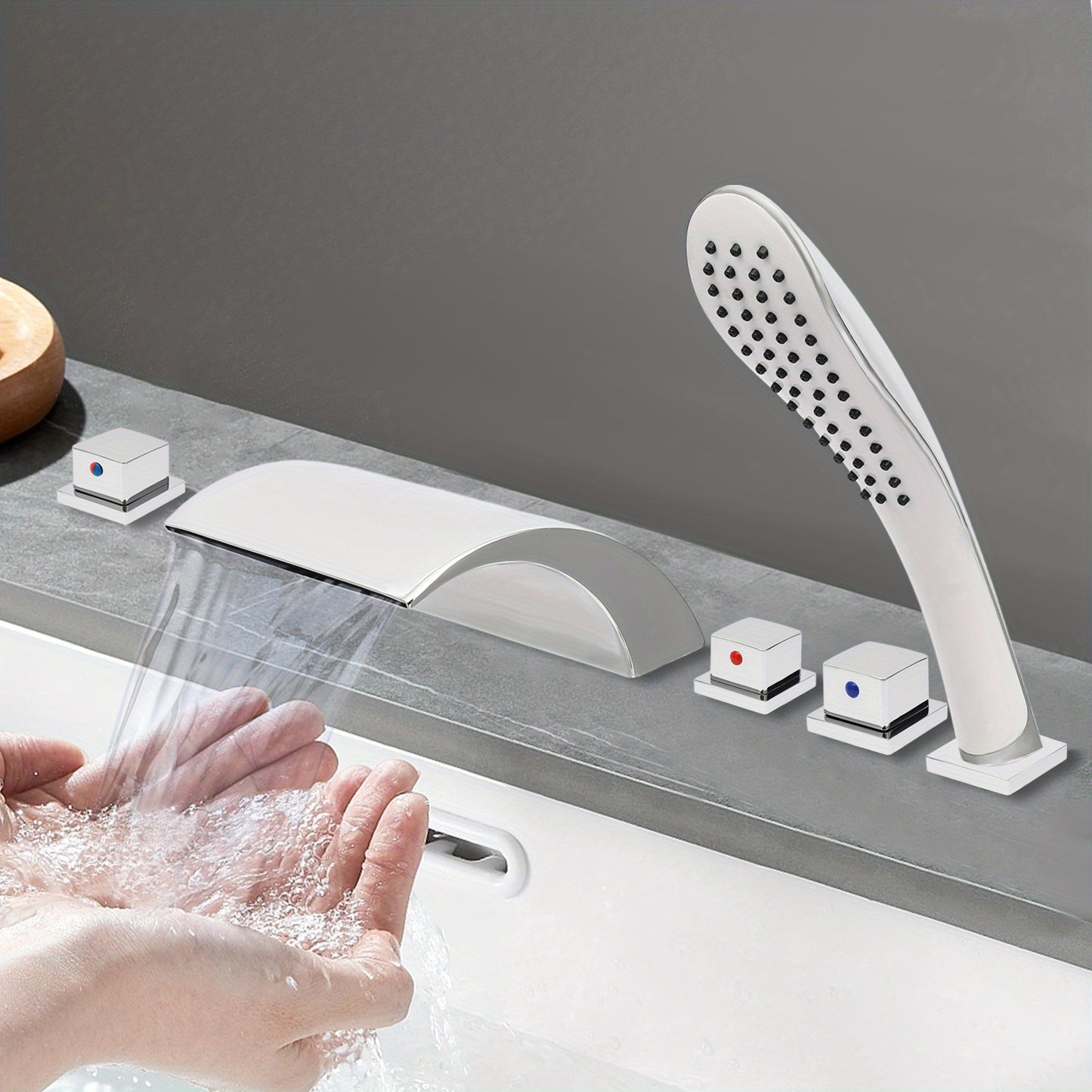 TOOL1SHOOO Modern Bathtub Faucet Set with Handheld Showerhead - 3-Function Shower System (Bathtub Spout + Handheld Shower), Heavy-Duty Copper Valve with, Wall-Mounted Tub Sink Faucet, Polished Chrome, Compatible for