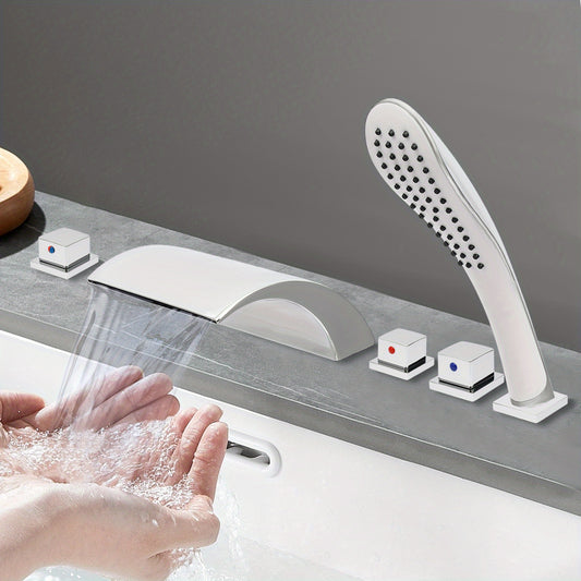 TOOL1SHOOO Modern Bathtub Faucet Set with Handheld Showerhead - 3-Function Shower System (Bathtub Spout + Handheld Shower), Heavy-Duty Copper Valve with, Wall-Mounted Tub Sink Faucet, Polished Chrome, Compatible for