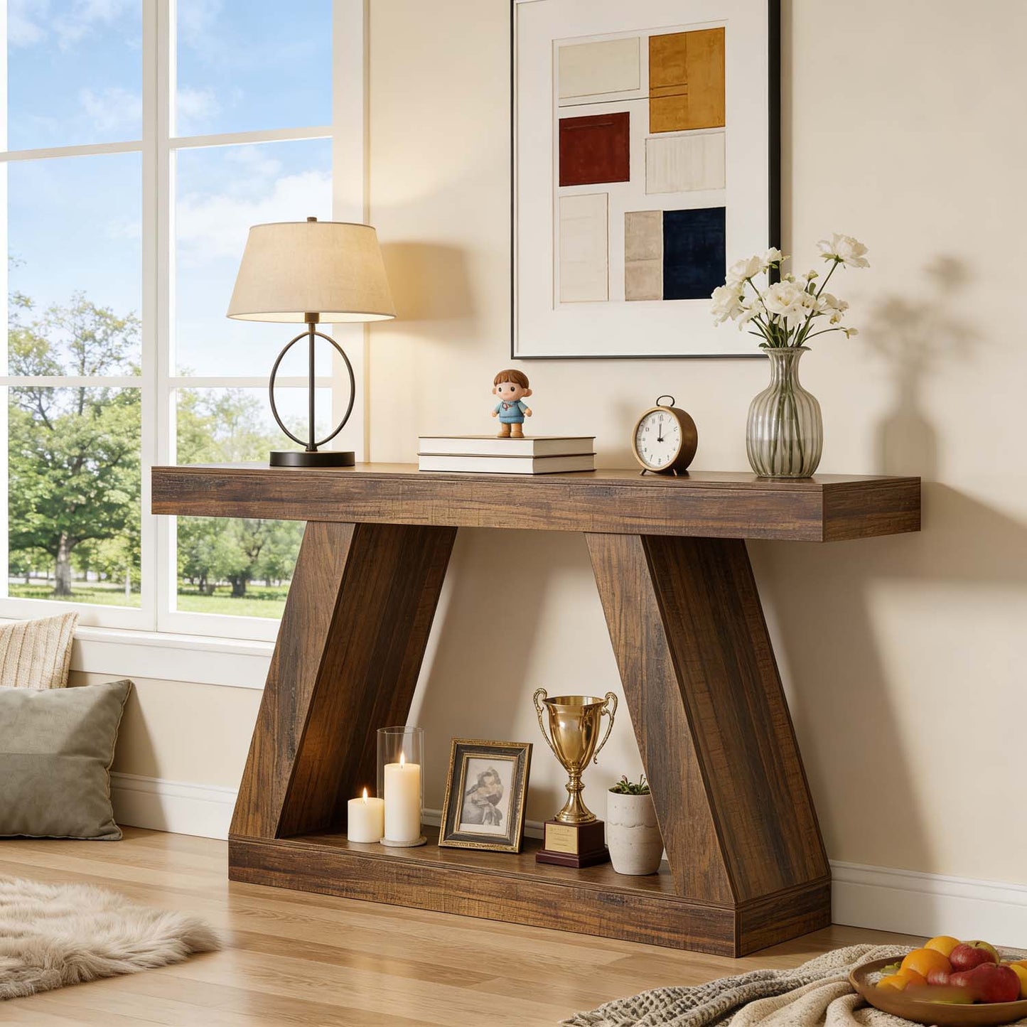 1pc 139.7cm Modern Rustic Farmhouse Console Table - Long Narrow Sofa Entryway Table with Storage Shelf, Space-Saving /Particleboard Suitable for Hallway, Living Room, Assembly, Spacious for Decorations (Table Only)