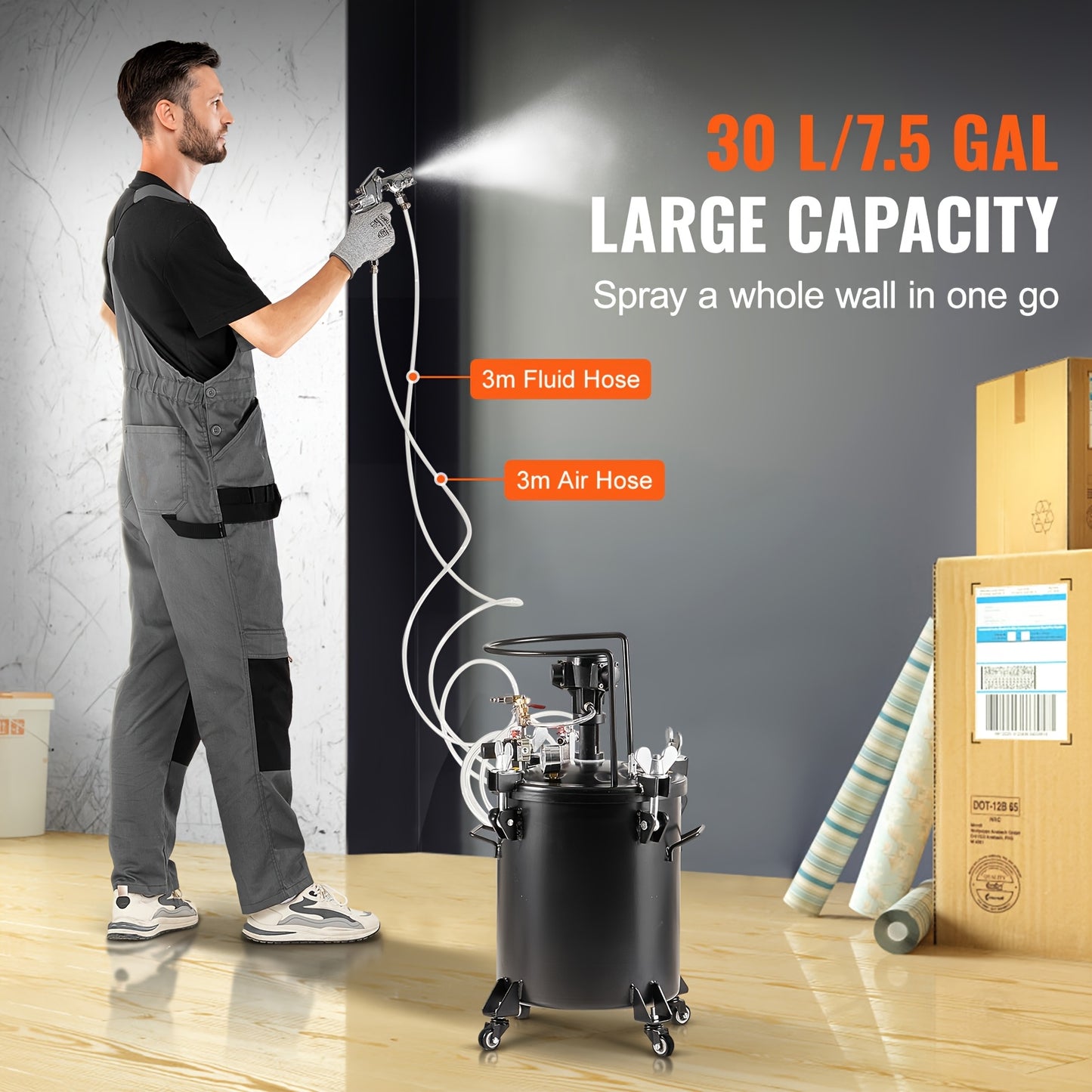 Verfspuit – Spuitverf Tank – Verfpomp – Spuitpistool – Druktank – 30L Capaciteit – Automatisch Roersysteem