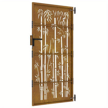 Poort – Tuinpoort – Buitenpoort – Metalen Poort – Stalen Poort – Bamboe Design – Cortenstaal – Weerbestendig – 85x200 cm