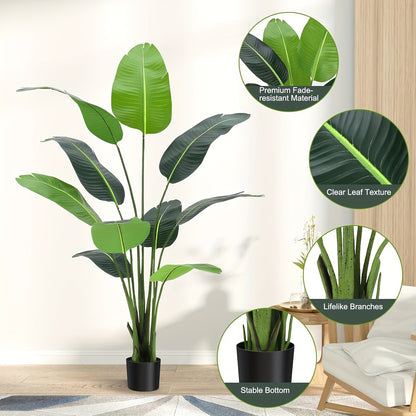 2-Pack Artificial Palm Tree Plant 121.92cm Realistic Fake Palm with 8 Trunk Options & Full Foliage - Heavy-Duty Low-Maintenance Indoor/Outdoor Fake Tree for home, Office, for housewarming Gift - Plant (No Pot Included) - Dura